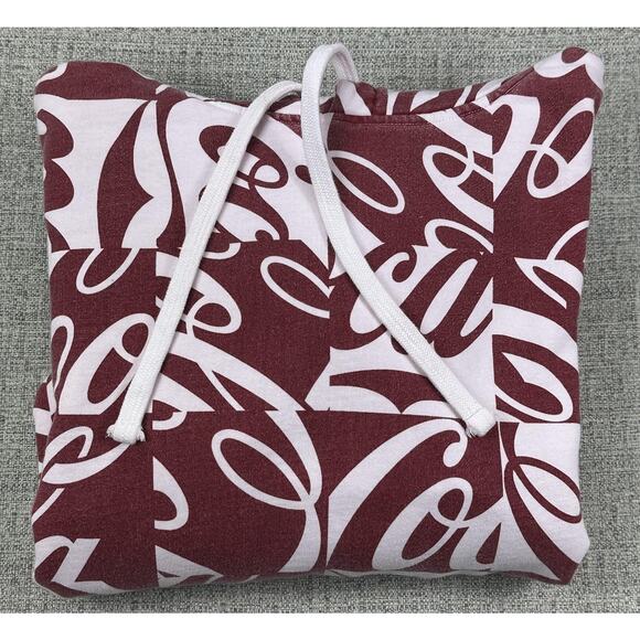 Kith Coca-Cola Hoodie Sweatshirt Sz Large Burgundy White All Over Logo AOP Print - Picture 15 of 15